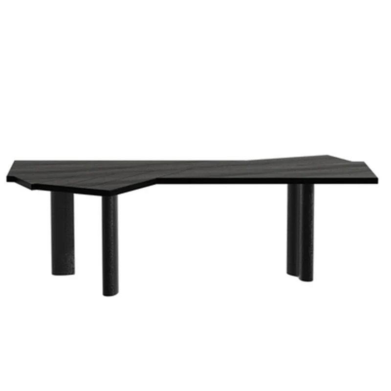 Bureau de travail en bois de style contemporain, forme irrégulière, marron/noir Clearhalo