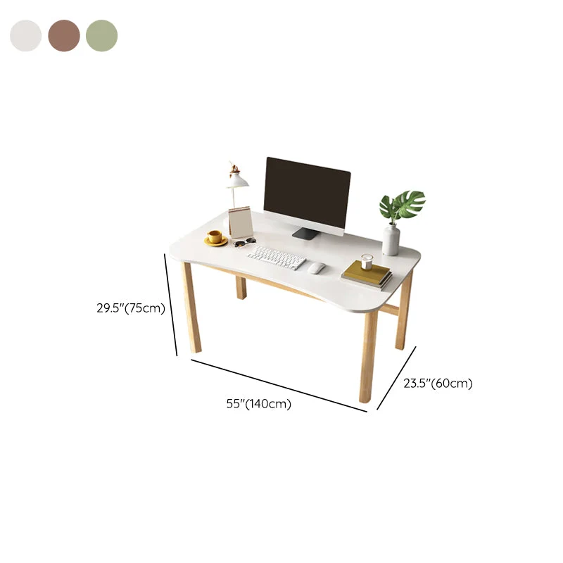 Bureau de travail en bois de style contemporain, forme irrégulière, rose/vert/blanc Clearhalo