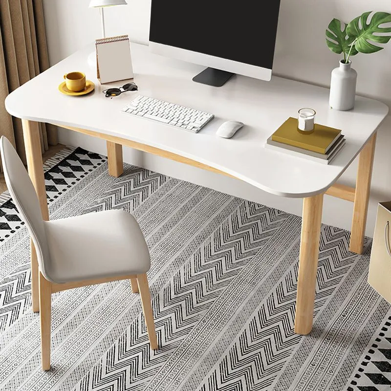 Bureau de travail en bois de style contemporain, forme irrégulière, rose/vert/blanc Clearhalo