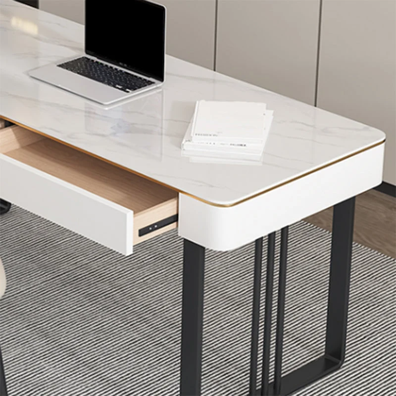 Bureau de travail de bureau noir de style moderne, bureau d'écriture de forme rectangulaire avec 2 pieds Clearhalo