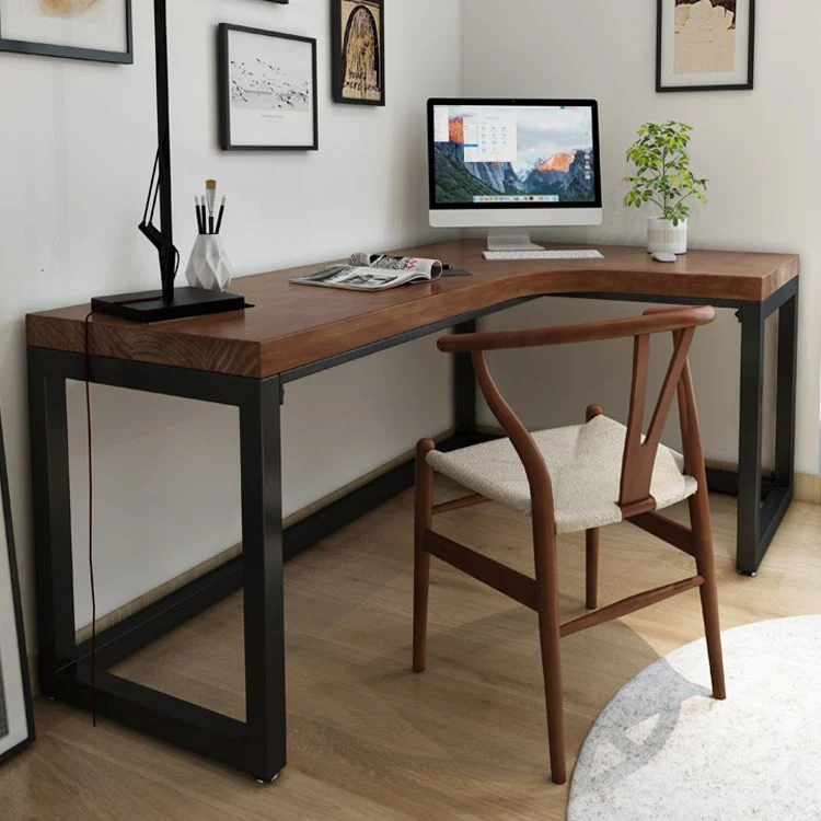 Bureau de travail de chambre à coucher en forme de L, table d'écriture moderne en bois massif Clearhalo