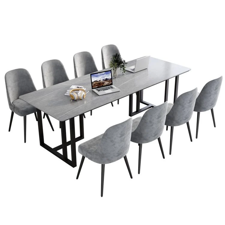 Bureau de travail fixe en pierre agglomérée par table de réunion moderne rectangulaire Clearhalo