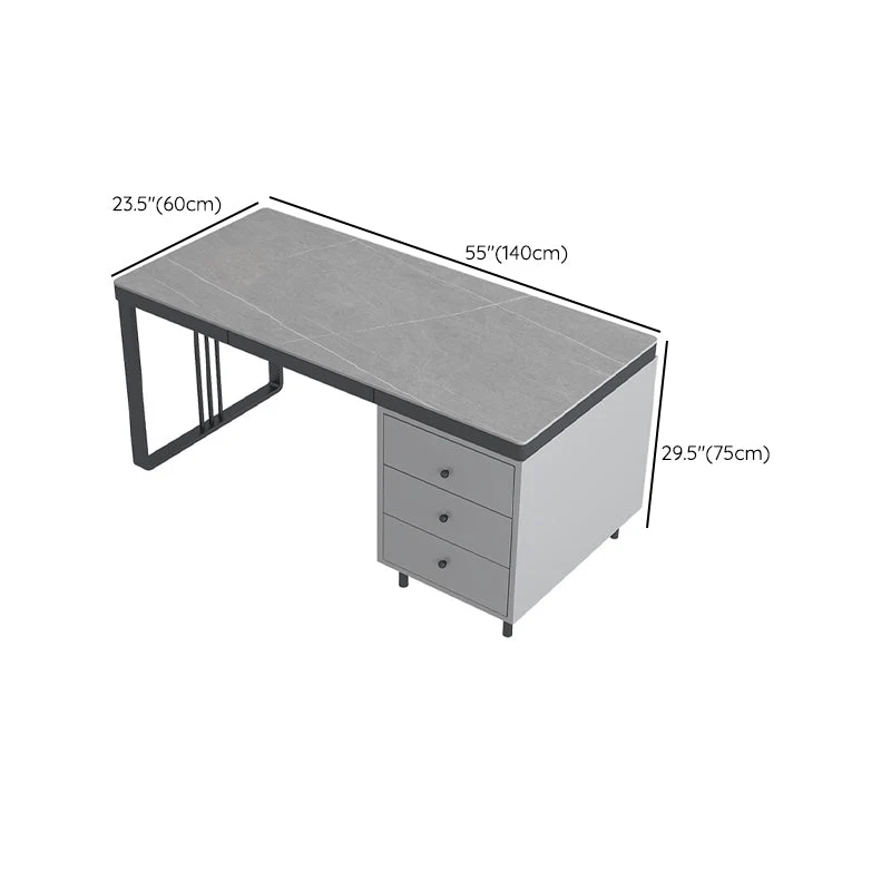 Bureau de travail de forme rectangulaire, bureau d'écriture à 2 pieds en gris pour le bureau Clearhalo