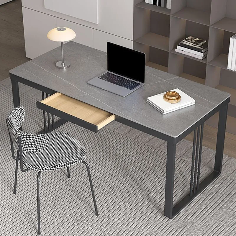Bureau de travail de forme rectangulaire, bureau d'écriture à 2 pieds en gris pour le bureau Clearhalo
