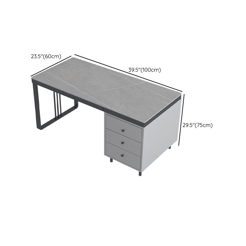 Bureau de travail de forme rectangulaire, bureau d'écriture à 2 pieds en gris pour le bureau Clearhalo