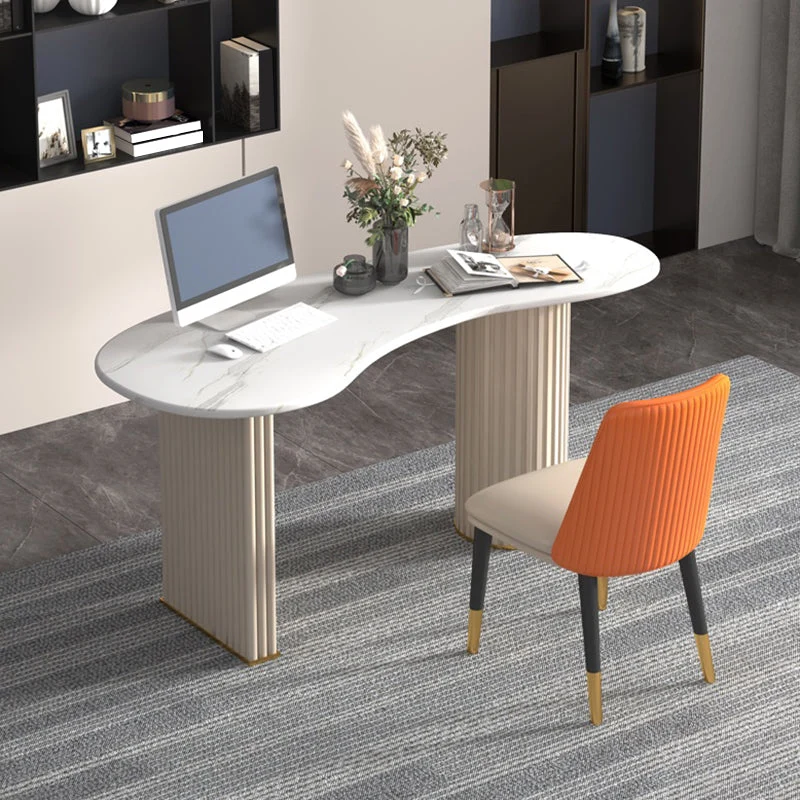 Bureau de travail moderne en ardoise blanche, bureau de travail de forme libre pour la maison Clearhalo