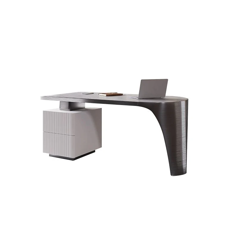 Bureau de travail moderne avec plateau en pierre, forme libre, avec 2 tiroirs, pour la maison Clearhalo