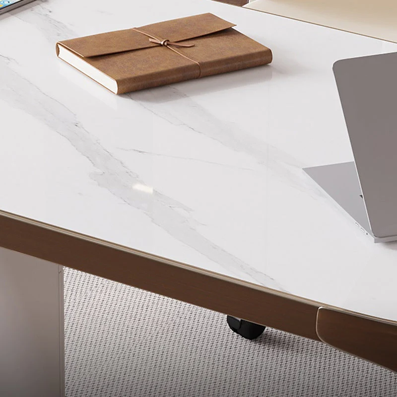 Bureau de travail moderne avec plateau en pierre, forme libre, avec 2 tiroirs, pour la maison Clearhalo