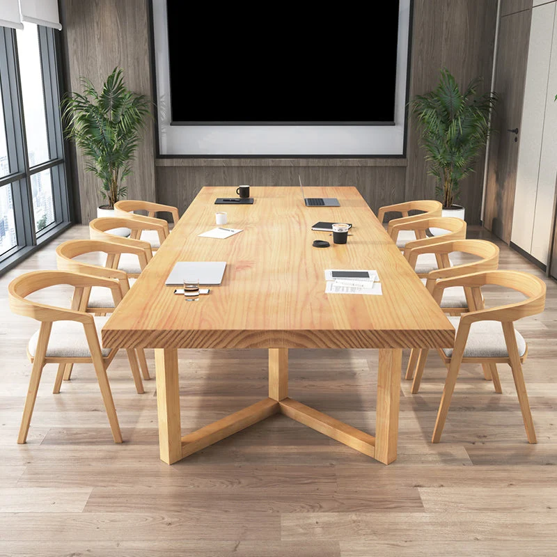 Bureau de travail moderne en bois massif, bureau de forme rectangulaire avec pieds Clearhalo