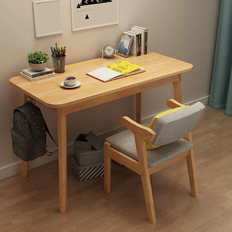 Bureau de travail moderne en bois massif, bureau d'écriture de forme rectangulaire avec 4 pieds pour la maison Clearhalo