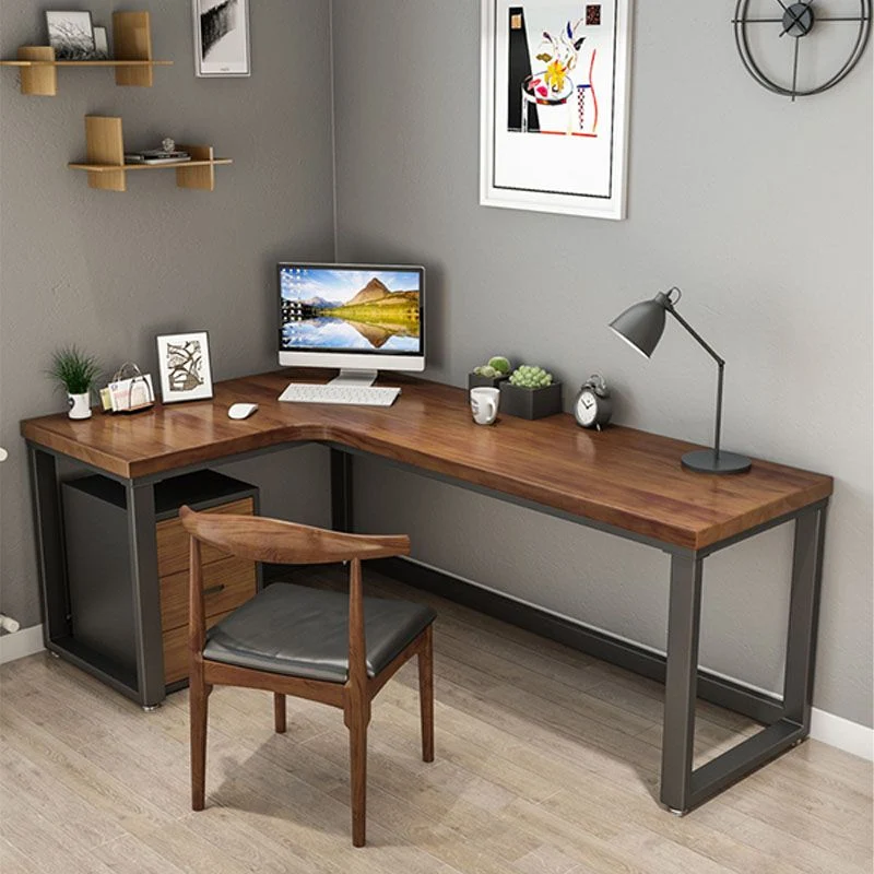 Bureau de travail moderne en bois de pin, bureau de travail en forme de L marron pour la maison et le bureau Clearhalo