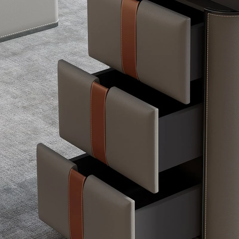 Bureau de travail moderne en pierre, forme rectangulaire, avec 3 tiroirs, gris/orange Clearhalo