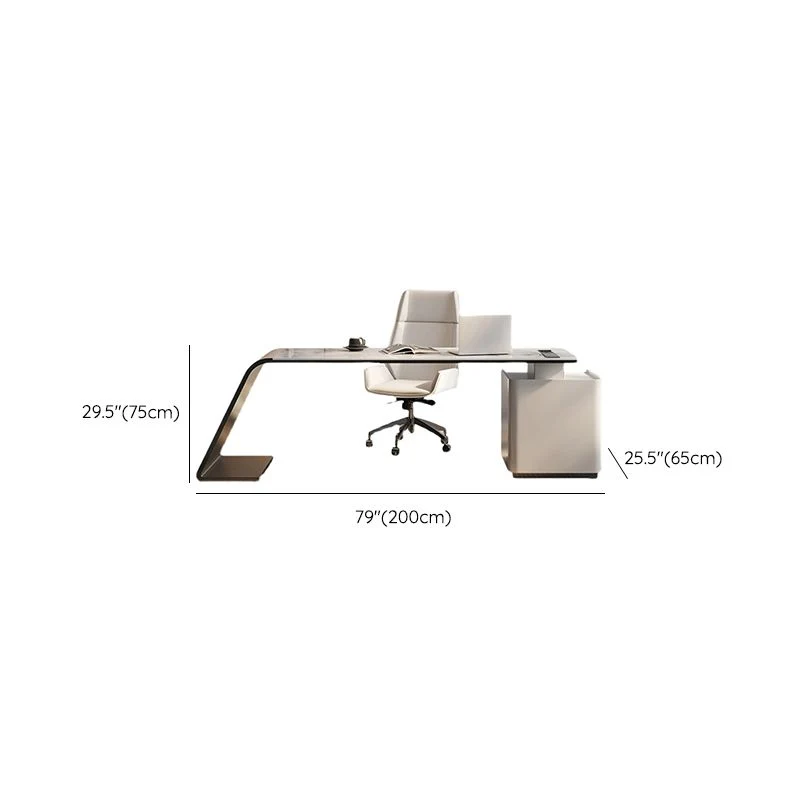 Bureau de travail moderne en pierre de forme rectangulaire avec tiroirs en blanc Clearhalo