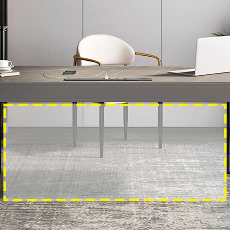 Bureau de travail moderne en pierre de forme rectangulaire avec 2 tiroirs en gris Clearhalo
