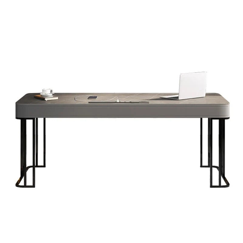 Bureau de travail moderne en pierre de forme rectangulaire avec 2 tiroirs en gris Clearhalo