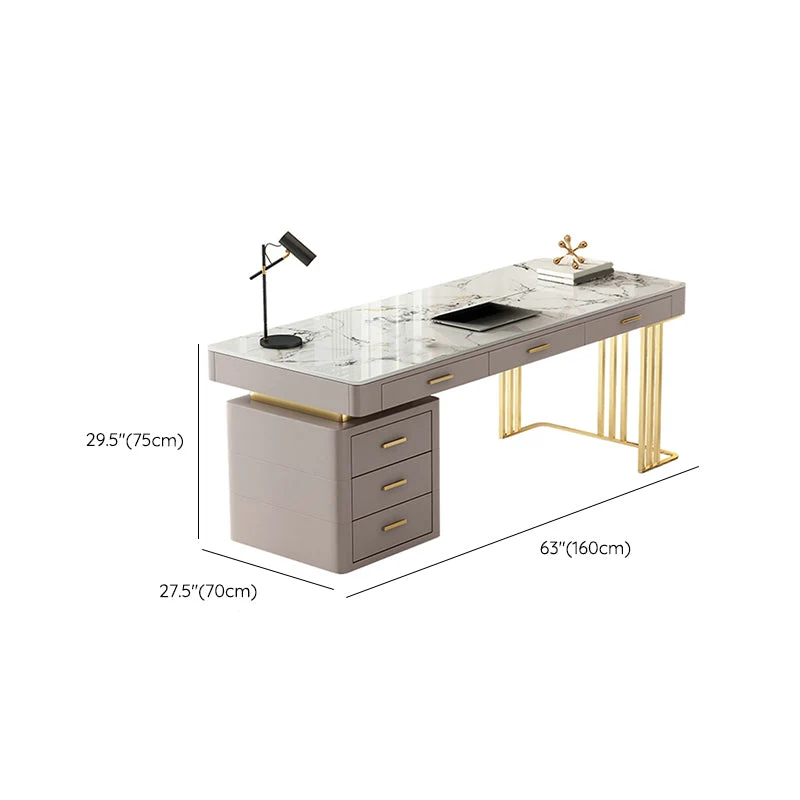 Bureau de travail moderne en pierre de forme rectangulaire avec 6 tiroirs en gris Clearhalo