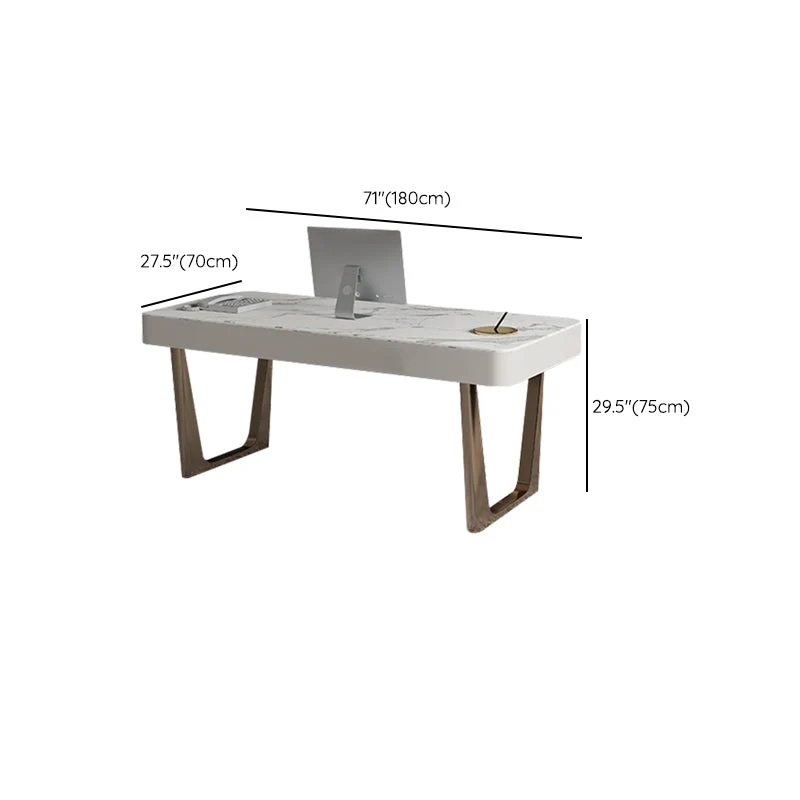 Bureau de travail moderne en pierre de forme rectangulaire avec 3 tiroirs en blanc Clearhalo