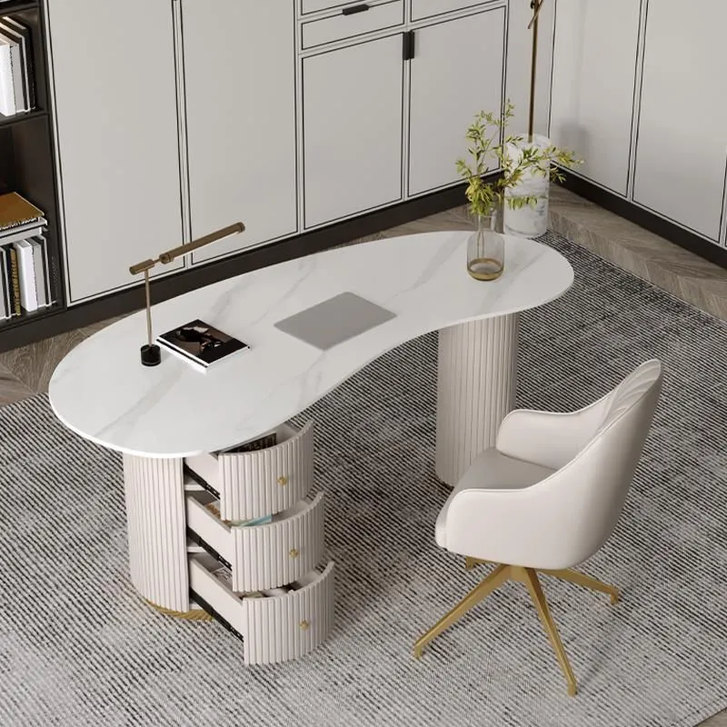 Bureau de travail en pierre de bureau de style moderne de forme irrégulière avec 2 pieds pour le bureau Clearhalo
