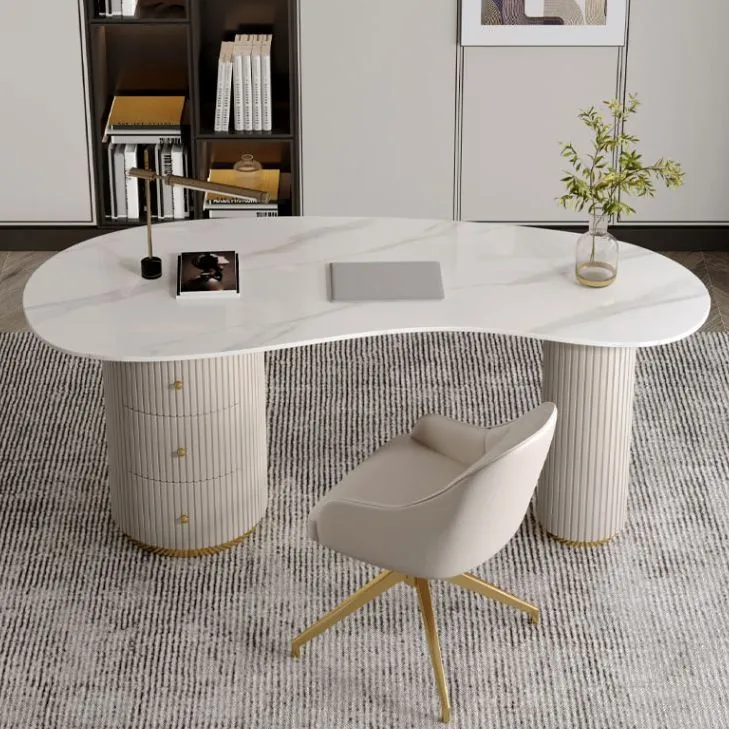 Bureau de travail en pierre de bureau de style moderne de forme irrégulière avec 2 pieds pour le bureau Clearhalo