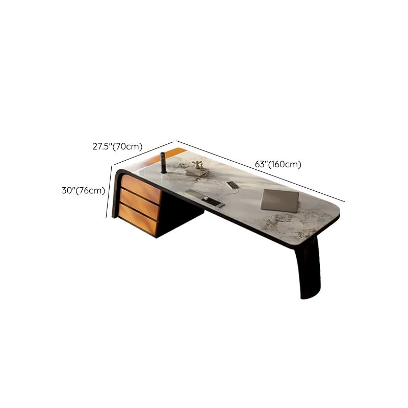 Bureau de travail en pierre moderne, bureau de travail de forme rectangulaire avec 3 tiroirs pour le bureau Clearhalo