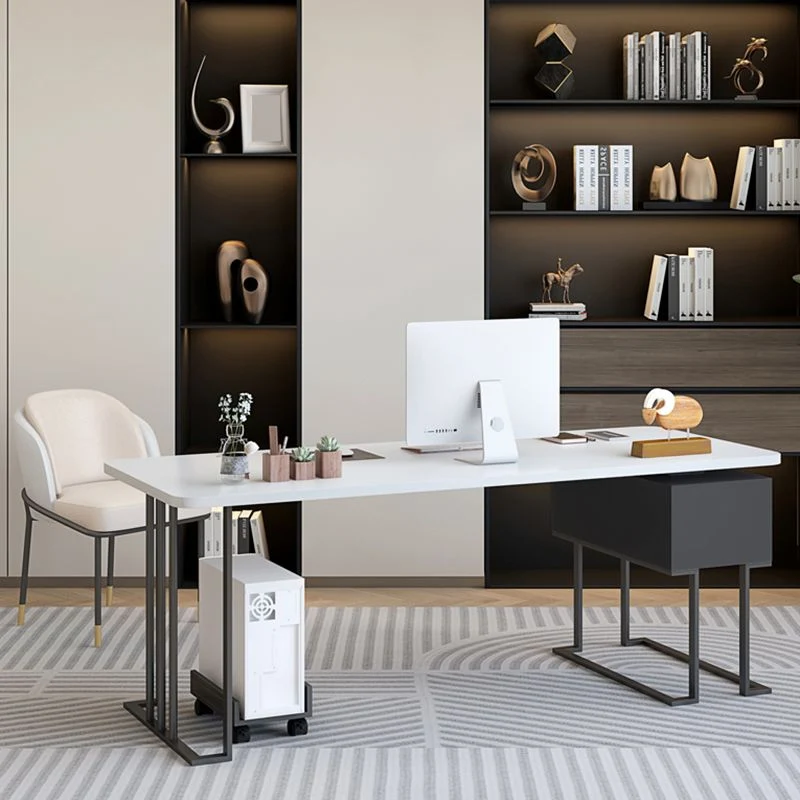 Bureau de travail en pierre moderne, bureau de travail de forme rectangulaire avec 1 tiroirs pour le bureau Clearhalo