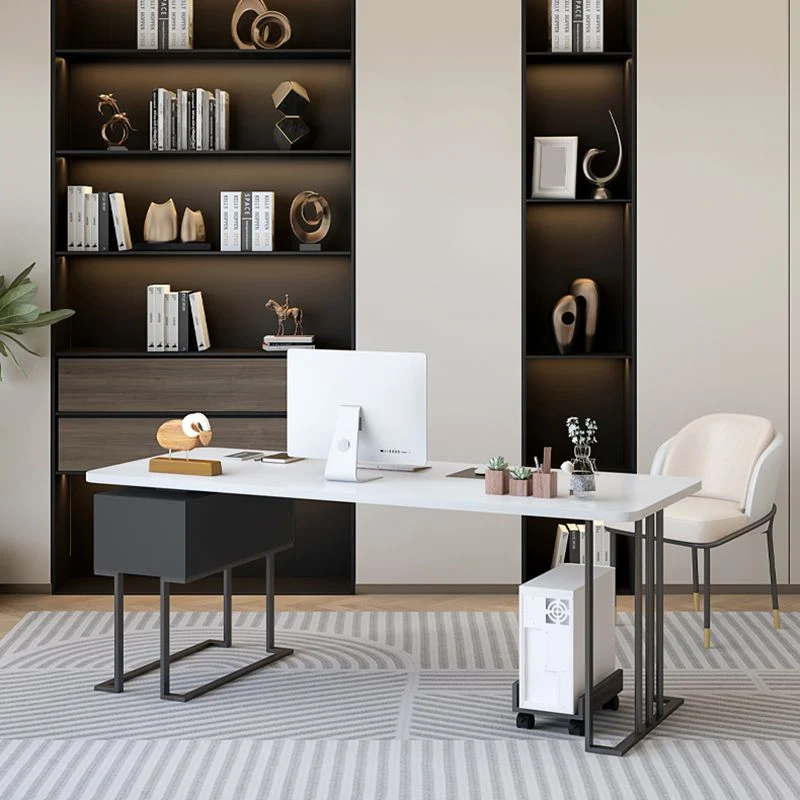 Bureau de travail en pierre moderne, bureau de travail de forme rectangulaire avec 1 tiroirs pour le bureau Clearhalo