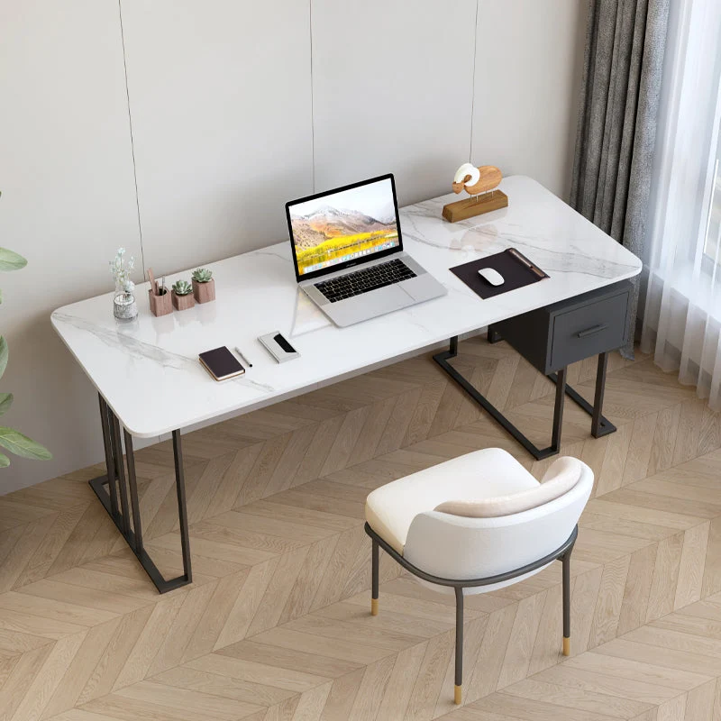 Bureau de travail en pierre moderne, bureau de travail de forme rectangulaire avec 1 tiroirs pour le bureau Clearhalo