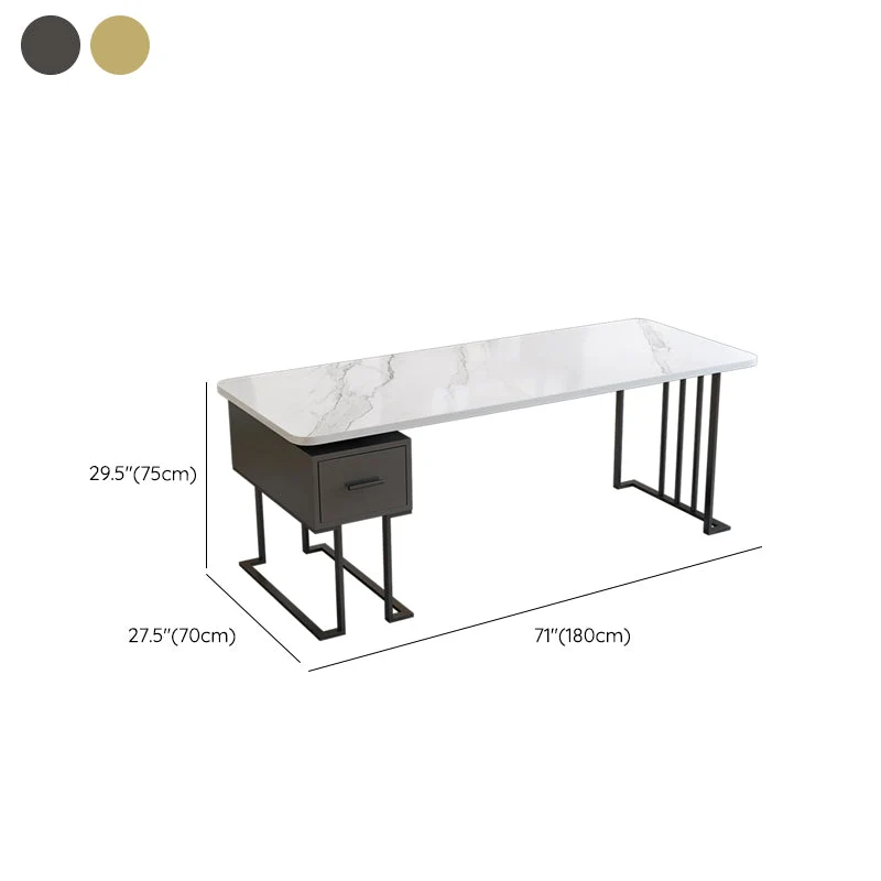 Bureau de travail en pierre moderne, bureau de travail de forme rectangulaire avec 1 tiroirs pour le bureau Clearhalo