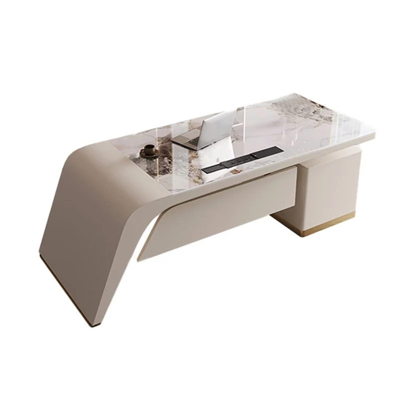 Bureau de travail en pierre moderne, bureau de travail de forme rectangulaire avec 2 tiroirs pour le bureau Clearhalo