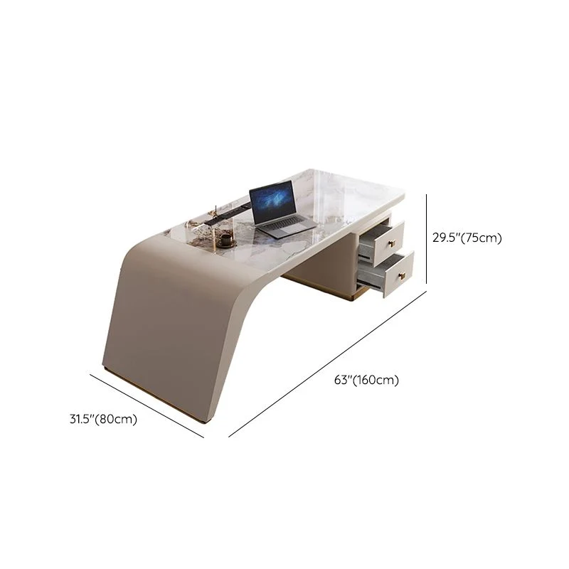 Bureau de travail en pierre moderne, bureau de travail de forme rectangulaire avec 2 tiroirs pour le bureau Clearhalo