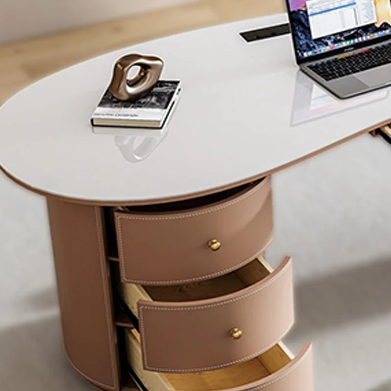 Bureau de travail en pierre de style contemporain Bureau de travail de forme irrégulière avec 2 pieds Clearhalo