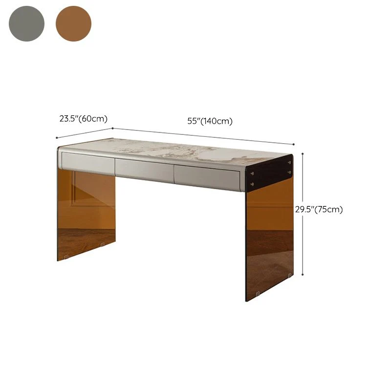 Bureau de travail en pierre de style contemporain Bureau de travail de forme rectangulaire avec 2 pieds Clearhalo