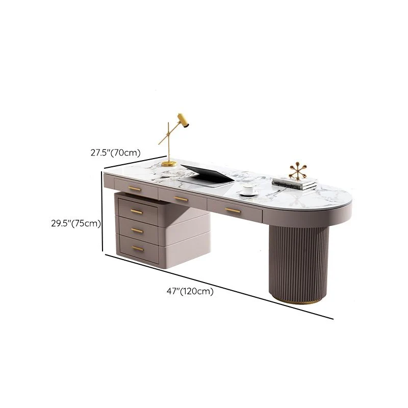 Bureau de travail en pierre de style moderne, bureau de travail de forme irrégulière avec 2 pieds pour le bureau Clearhalo