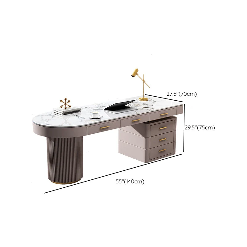 Bureau de travail en pierre de style moderne, bureau de travail de forme irrégulière avec 2 pieds pour le bureau Clearhalo