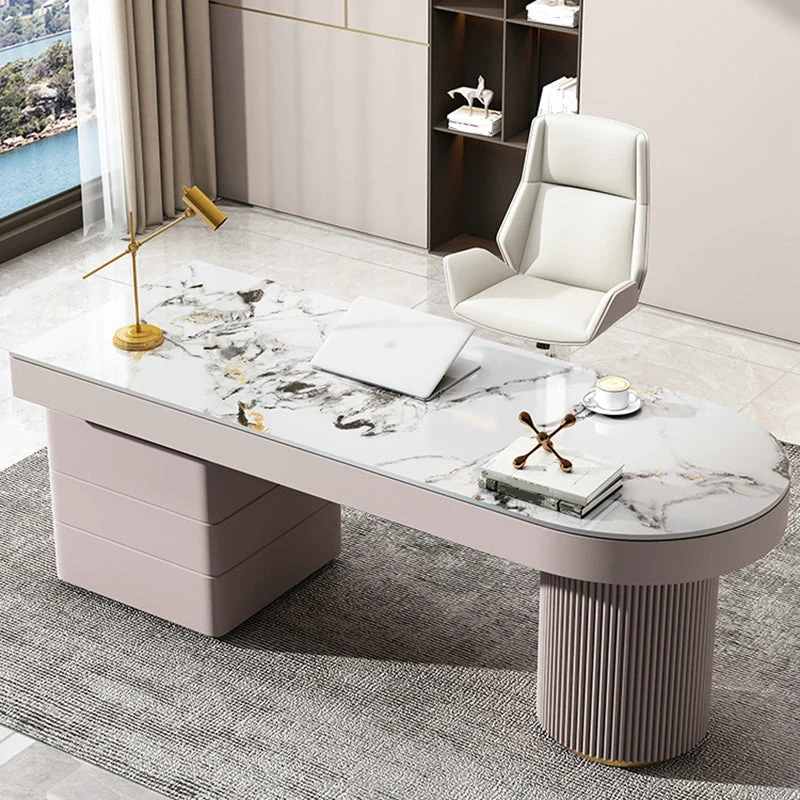 Bureau de travail en pierre de style moderne, bureau de travail de forme irrégulière avec 2 pieds pour le bureau Clearhalo