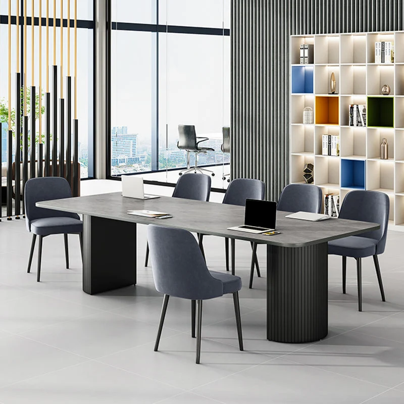 Bureau de travail en pierre de style moderne, bureau de forme rectangulaire avec 2 pieds Clearhalo