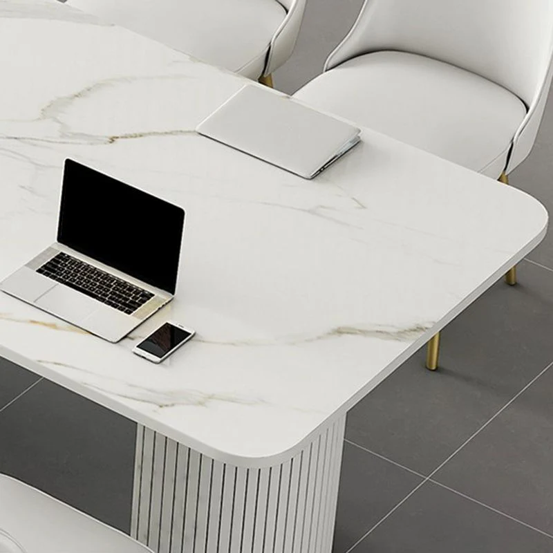 Bureau de travail en pierre de style moderne, bureau de forme rectangulaire avec 2 pieds Clearhalo
