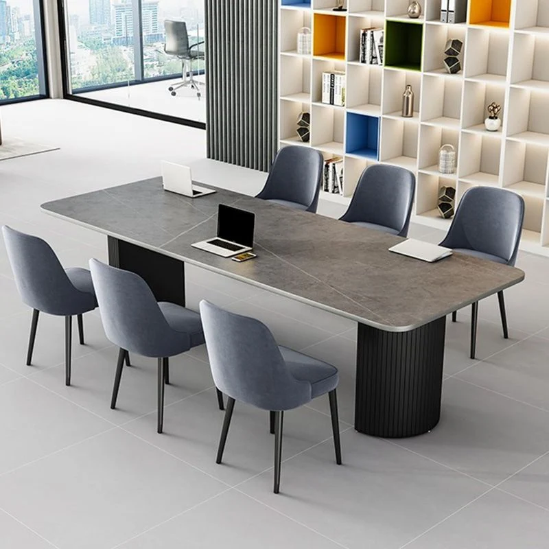 Bureau de travail en pierre de style moderne, bureau de forme rectangulaire avec 2 pieds Clearhalo