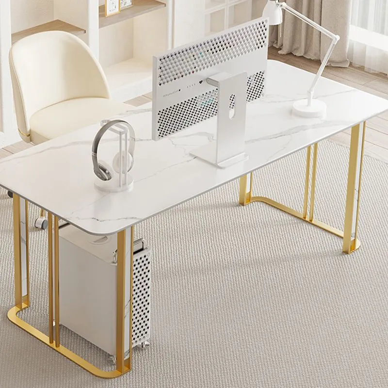 Bureau de travail en pierre de style moderne, bureau de travail de forme rectangulaire avec 2 pieds pour le bureau Clearhalo
