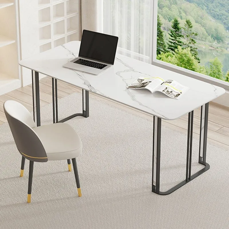 Bureau de travail en pierre de style moderne, bureau de travail de forme rectangulaire avec 2 pieds pour le bureau Clearhalo