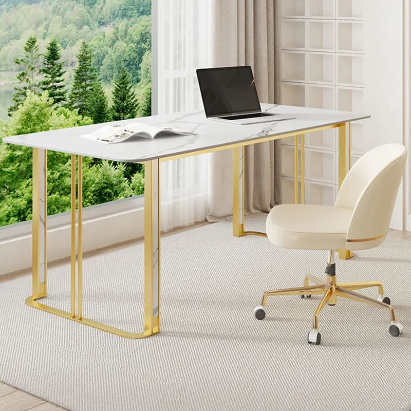 Bureau de travail en pierre de style moderne, bureau de travail de forme rectangulaire avec 2 pieds pour le bureau Clearhalo
