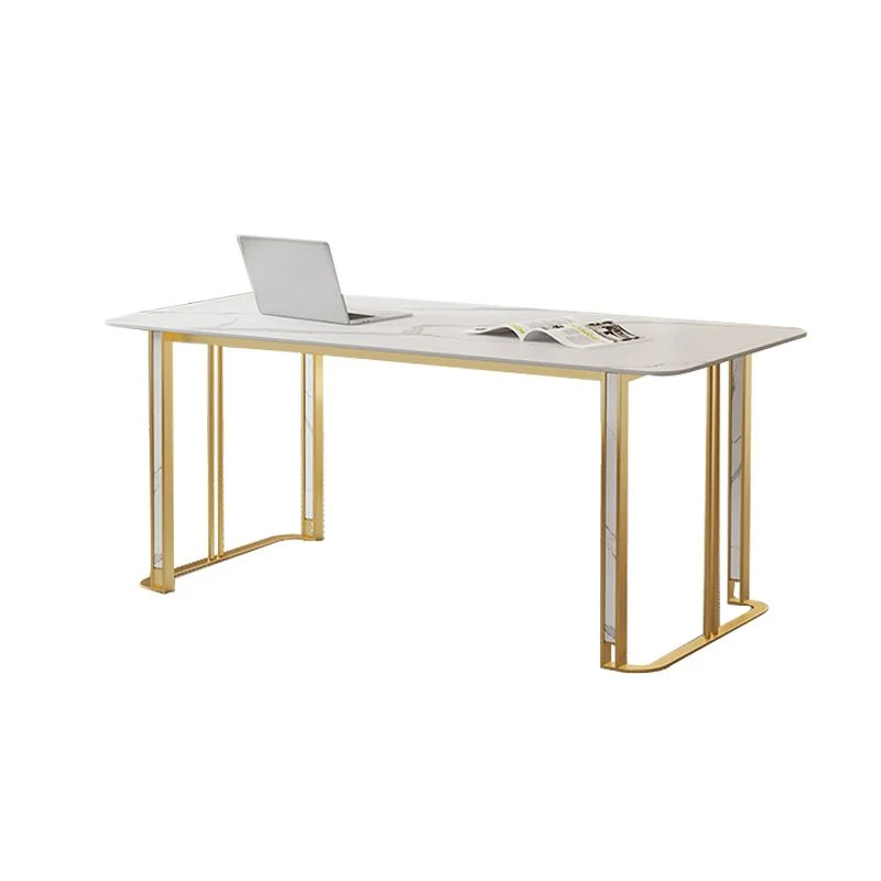Bureau de travail en pierre de style moderne, bureau de travail de forme rectangulaire avec 2 pieds pour le bureau Clearhalo