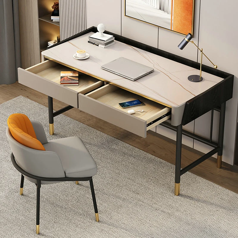 Bureau de travail en pierre de style moderne, bureau de travail de forme rectangulaire avec 4 pieds pour la maison Clearhalo