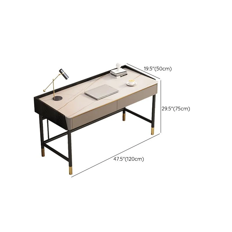 Bureau de travail en pierre de style moderne, bureau de travail de forme rectangulaire avec 4 pieds pour la maison Clearhalo