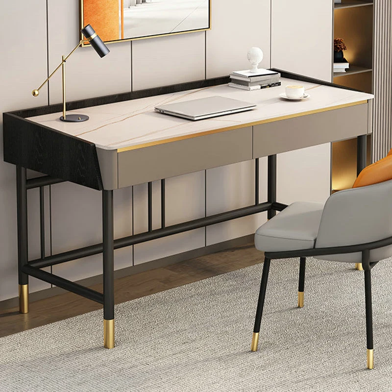 Bureau de travail en pierre de style moderne, bureau de travail de forme rectangulaire avec 4 pieds pour la maison Clearhalo