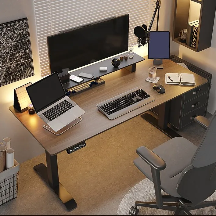 Bureau de travail rectangulaire en bois, Base moderne en forme de T, pour la maison Clearhalo