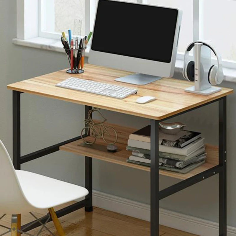 Bureau de travail rectangulaire en bois moderne, avec base en forme de H, pour la maison Clearhalo