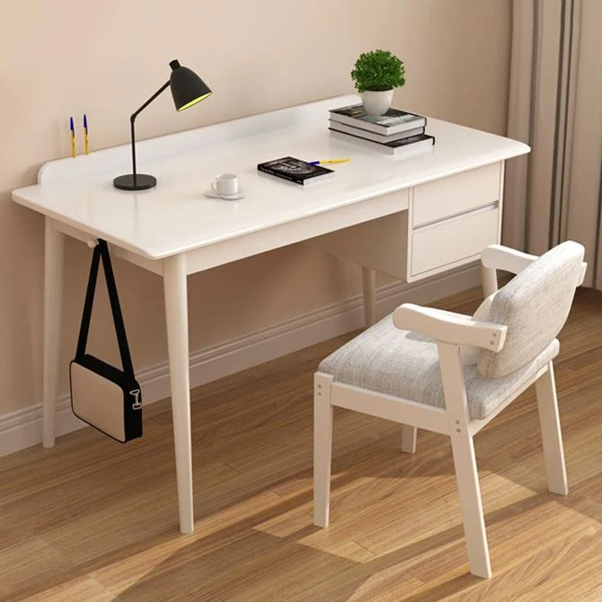 Bureau de travail rectangulaire moderne en bois massif avec 2 tiroirs pour la maison Clearhalo