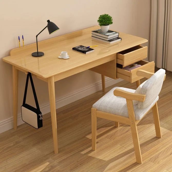 Bureau de travail rectangulaire moderne en bois massif avec 2 tiroirs pour la maison Clearhalo