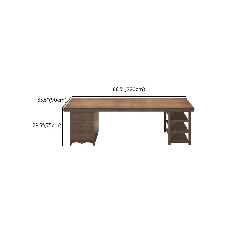 Bureau de travail rectangulaire moderne en bois massif avec tiroirs et étagères Clearhalo